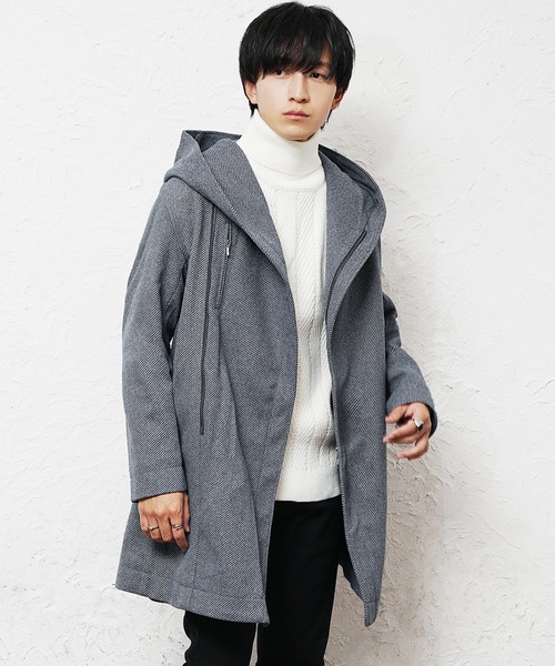 MinoriTY(マイノリティ)の「【MinoriTY select】ヘリンボーンダブルジップボリュームネックフードロングコート ウエストシェイプ アウター メンズ 冬服(ピーコート・メンズ・ネイビー/ブラウン/ブラック・M/L/XL)」の15枚目の写真