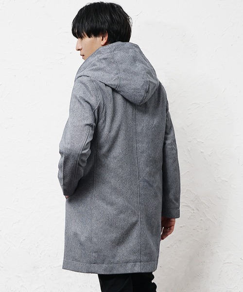 MinoriTY(マイノリティ)の「【MinoriTY select】ヘリンボーンダブルジップボリュームネックフードロングコート ウエストシェイプ アウター メンズ 冬服(ピーコート・メンズ・ネイビー/ブラウン/ブラック・M/L/XL)」の12枚目の写真