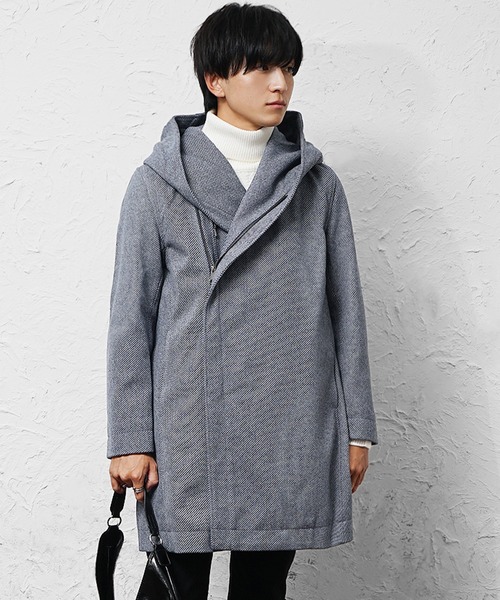 MinoriTY(マイノリティ)の「【MinoriTY select】ヘリンボーンダブルジップボリュームネックフードロングコート ウエストシェイプ アウター メンズ 冬服(ピーコート・メンズ・ネイビー/ブラウン/ブラック・M/L/XL)」の13枚目の写真