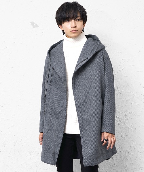 MinoriTY(マイノリティ)の「【MinoriTY select】ヘリンボーンダブルジップボリュームネックフードロングコート ウエストシェイプ アウター メンズ 冬服(ピーコート・メンズ・ネイビー/ブラウン/ブラック・M/L/XL)」の14枚目の写真