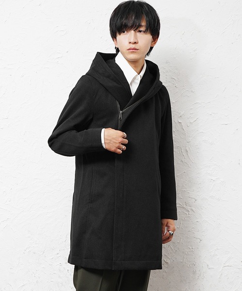 MinoriTY(マイノリティ)の「【MinoriTY select】ヘリンボーンダブルジップボリュームネックフードロングコート ウエストシェイプ アウター メンズ 冬服(ピーコート・メンズ・ネイビー/ブラウン/ブラック・M/L/XL)」の17枚目の写真