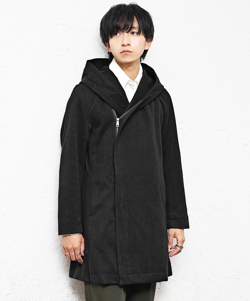 MinoriTY(マイノリティ)の「【MinoriTY select】ヘリンボーンダブルジップボリュームネックフードロングコート ウエストシェイプ アウター メンズ 冬服(ピーコート・メンズ・ネイビー/ブラウン/ブラック・M/L/XL)」の18枚目の写真