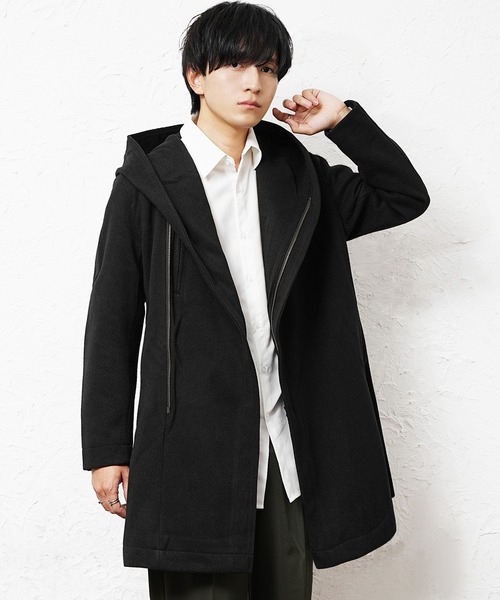 MinoriTY(マイノリティ)の「【MinoriTY select】ヘリンボーンダブルジップボリュームネックフードロングコート ウエストシェイプ アウター メンズ 冬服(ピーコート・メンズ・ネイビー/ブラウン/ブラック・M/L/XL)」の19枚目の写真