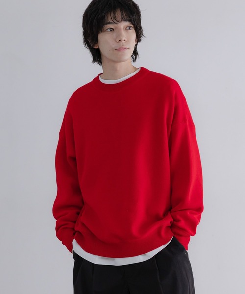 LOWRYS FARM（ローリーズファーム）の「【LFM(U)】スウェットライクニットクルー　 633430（ニット/セーター・メンズ・グレー/レッド/ネイビー/イエロー・FREE）」の4枚目の写真