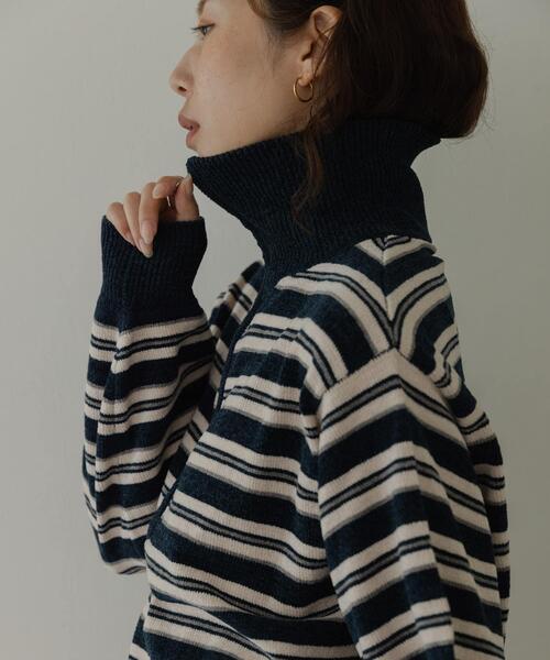 URBAN RESEARCH Sonny Label(アーバンリサーチサニーレーベル)の「モールヤーンマルチボーダーハーフジッププルオーバー(ニット/セーター・レディース・ネイビー/ブラウン/グレー・FREE)」の3枚目の写真