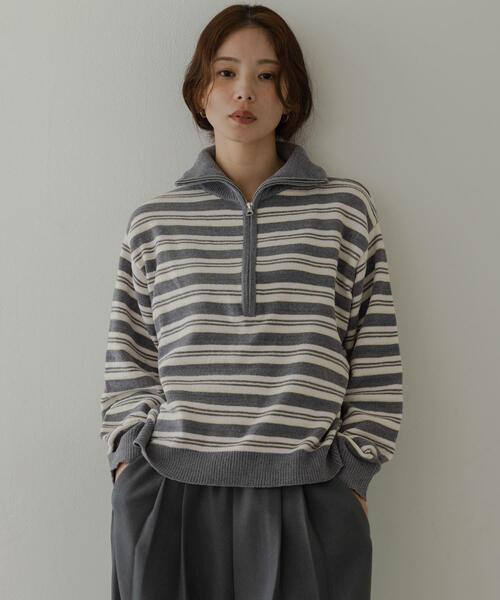 URBAN RESEARCH Sonny Label（アーバンリサーチサニーレーベル）の「モールヤーンマルチボーダーハーフジッププルオーバー（ニット/セーター・レディース・ネイビー/ブラウン/グレー・FREE）」の14枚目の写真