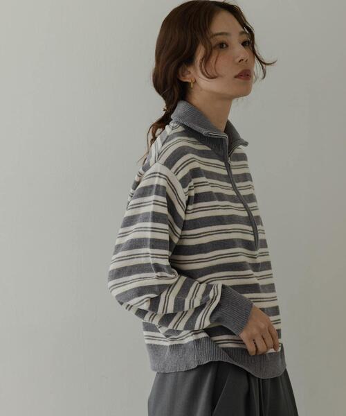 URBAN RESEARCH Sonny Label（アーバンリサーチサニーレーベル）の「モールヤーンマルチボーダーハーフジッププルオーバー（ニット/セーター・レディース・ネイビー/ブラウン/グレー・FREE）」の13枚目の写真