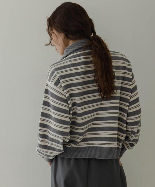 URBAN RESEARCH Sonny Label(アーバンリサーチサニーレーベル)の「モールヤーンマルチボーダーハーフジッププルオーバー(ニット/セーター・レディース・ネイビー/ブラウン/グレー・FREE)」の4枚目の写真