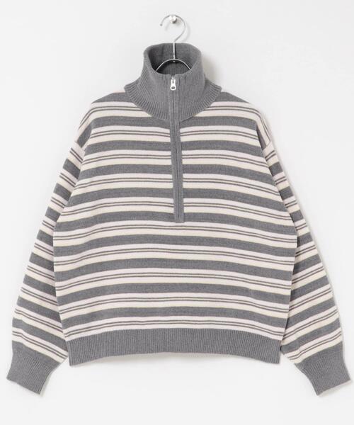 URBAN RESEARCH Sonny Label(アーバンリサーチサニーレーベル)の「モールヤーンマルチボーダーハーフジッププルオーバー(ニット/セーター・レディース・ネイビー/ブラウン/グレー・FREE)」の7枚目の写真