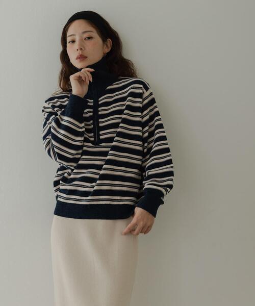 URBAN RESEARCH Sonny Label(アーバンリサーチサニーレーベル)の「モールヤーンマルチボーダーハーフジッププルオーバー(ニット/セーター・レディース・ネイビー/ブラウン/グレー・FREE)」の12枚目の写真