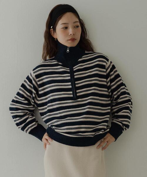 URBAN RESEARCH Sonny Label(アーバンリサーチサニーレーベル)の「モールヤーンマルチボーダーハーフジッププルオーバー(ニット/セーター・レディース・ネイビー/ブラウン/グレー・FREE)」の13枚目の写真