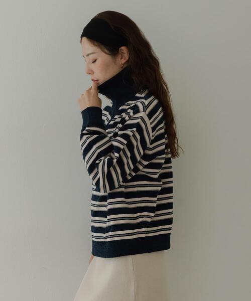 URBAN RESEARCH Sonny Label(アーバンリサーチサニーレーベル)の「モールヤーンマルチボーダーハーフジッププルオーバー(ニット/セーター・レディース・ネイビー/ブラウン/グレー・FREE)」の14枚目の写真