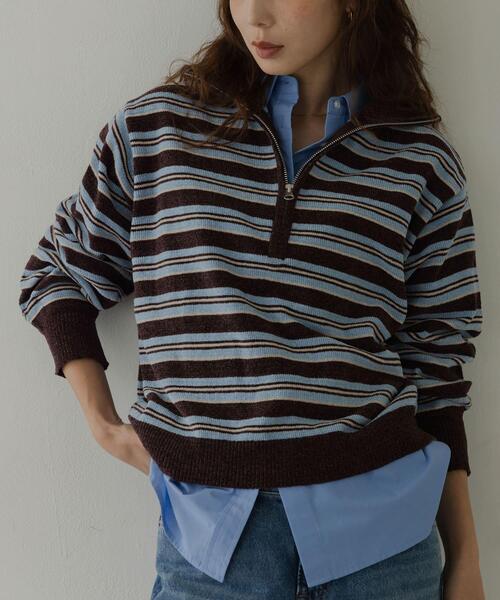 URBAN RESEARCH Sonny Label(アーバンリサーチサニーレーベル)の「モールヤーンマルチボーダーハーフジッププルオーバー(ニット/セーター・レディース・ネイビー/ブラウン/グレー・FREE)」の21枚目の写真