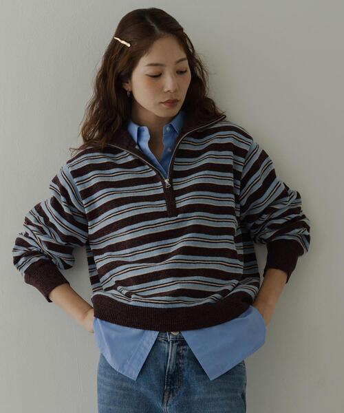 URBAN RESEARCH Sonny Label（アーバンリサーチサニーレーベル）の「モールヤーンマルチボーダーハーフジッププルオーバー（ニット/セーター・レディース・ネイビー/ブラウン/グレー・FREE）」の17枚目の写真