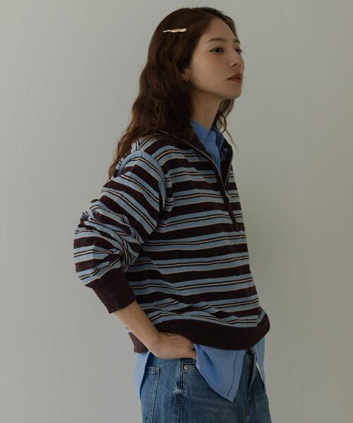 URBAN RESEARCH Sonny Label（アーバンリサーチサニーレーベル）の「モールヤーンマルチボーダーハーフジッププルオーバー（ニット/セーター・レディース・ネイビー/ブラウン/グレー・FREE）」の16枚目の写真