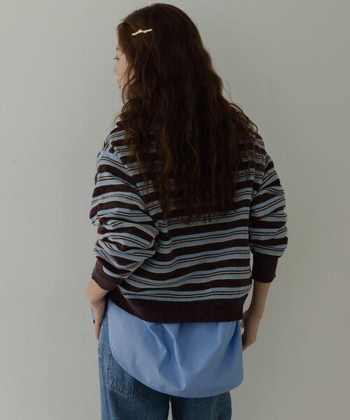 URBAN RESEARCH Sonny Label（アーバンリサーチサニーレーベル）の「モールヤーンマルチボーダーハーフジッププルオーバー（ニット/セーター・レディース・ネイビー/ブラウン/グレー・FREE）」の15枚目の写真