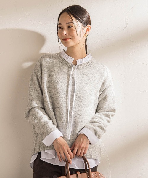 LAUTREAMONT(ロートレアモン)の「スパンコールクルーネックニット≪洗える≫(ニット/セーター・レディース・ネイビー/ライトグレー/グリーン・9号)」の1枚目の写真