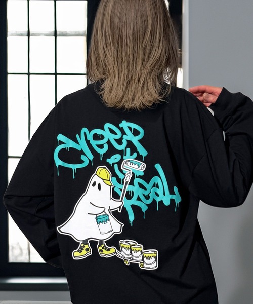Candlestick(キャンドルスティック)の「タギング ゴースト キャット ストリート ロンT(Tシャツ/カットソー・レディース・ネイビー系1/ブラック系3/ブラック系1/杢グレー/ネイビー系2/ブラック系4/ブラック系2/ダークグリーン/ブラック系5/ホワイト系2/ホワイト系1/ホワイト系・L/M/LL)」の5枚目の写真