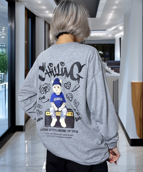 Candlestick(キャンドルスティック)の「タギング ゴースト キャット ストリート ロンT(Tシャツ/カットソー・レディース・ネイビー系1/ブラック系3/ブラック系1/杢グレー/ネイビー系2/ブラック系4/ブラック系2/ダークグリーン/ブラック系5/ホワイト系2/ホワイト系1/ホワイト系・L/M/LL)」の10枚目の写真