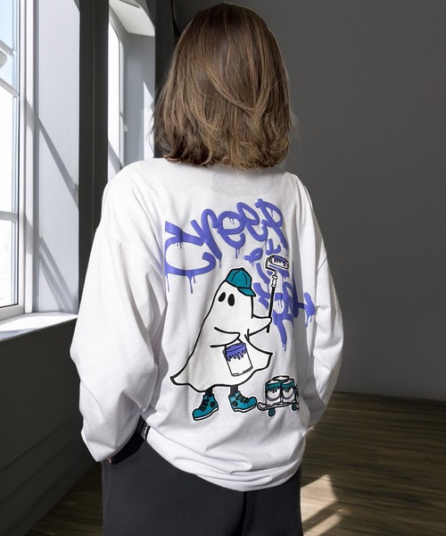 Candlestick(キャンドルスティック)の「タギング ゴースト キャット ストリート ロンT(Tシャツ/カットソー・レディース・ネイビー系1/ブラック系3/ブラック系1/杢グレー/ネイビー系2/ブラック系4/ブラック系2/ダークグリーン/ブラック系5/ホワイト系2/ホワイト系1/ホワイト系・L/M/LL)」の17枚目の写真