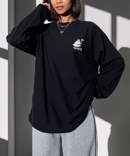 Candlestick(キャンドルスティック)の「タギング ゴースト キャット ストリート ロンT(Tシャツ/カットソー・レディース・ネイビー系1/ブラック系3/ブラック系1/杢グレー/ネイビー系2/ブラック系4/ブラック系2/ダークグリーン/ブラック系5/ホワイト系2/ホワイト系1/ホワイト系・L/M/LL)」の21枚目の写真