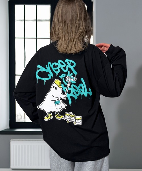 Candlestick(キャンドルスティック)の「タギング ゴースト キャット ストリート ロンT(Tシャツ/カットソー・レディース・ネイビー系1/ブラック系3/ブラック系1/杢グレー/ネイビー系2/ブラック系4/ブラック系2/ダークグリーン/ブラック系5/ホワイト系2/ホワイト系1/ホワイト系・L/M/LL)」の20枚目の写真