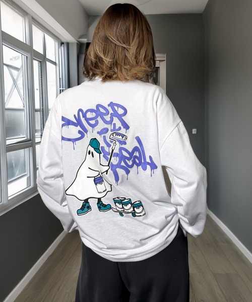 Candlestick(キャンドルスティック)の「タギング ゴースト キャット ストリート ロンT(Tシャツ/カットソー・レディース・ネイビー系1/ブラック系3/ブラック系1/杢グレー/ネイビー系2/ブラック系4/ブラック系2/ダークグリーン/ブラック系5/ホワイト系2/ホワイト系1/ホワイト系・L/M/LL)」の15枚目の写真