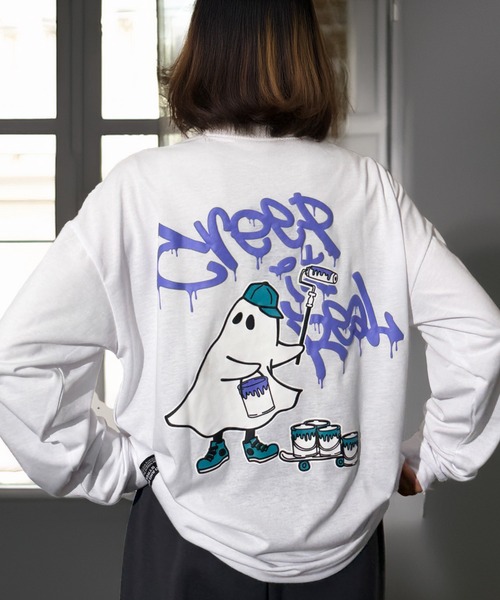 Candlestick(キャンドルスティック)の「タギング ゴースト キャット ストリート ロンT(Tシャツ/カットソー・レディース・ネイビー系1/ブラック系3/ブラック系1/杢グレー/ネイビー系2/ブラック系4/ブラック系2/ダークグリーン/ブラック系5/ホワイト系2/ホワイト系1/ホワイト系・L/M/LL)」の13枚目の写真