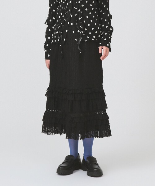 Ray BEAMS（レイビームス）の「カット レース ティアード ヘム スカート（スカート・レディース・オフホワイト/ブラック・ONE SIZE）」の2枚目の写真