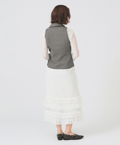 Ray BEAMS（レイビームス）の「カット レース ティアード ヘム スカート（スカート・レディース・オフホワイト/ブラック・ONE SIZE）」の5枚目の写真