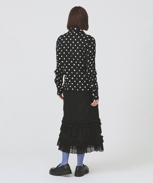 Ray BEAMS（レイビームス）の「カット レース ティアード ヘム スカート（スカート・レディース・オフホワイト/ブラック・ONE SIZE）」の9枚目の写真