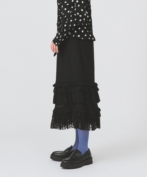 Ray BEAMS（レイビームス）の「カット レース ティアード ヘム スカート（スカート・レディース・オフホワイト/ブラック・ONE SIZE）」の10枚目の写真