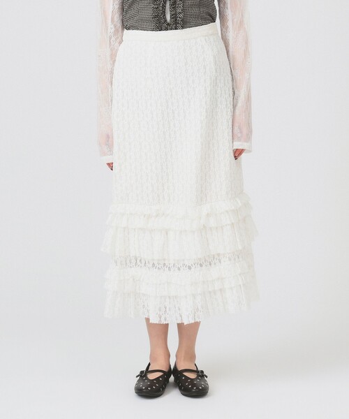 Ray BEAMS（レイビームス）の「カット レース ティアード ヘム スカート（スカート・レディース・オフホワイト/ブラック・ONE SIZE）」の11枚目の写真