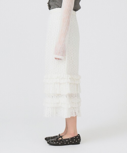 Ray BEAMS（レイビームス）の「カット レース ティアード ヘム スカート（スカート・レディース・オフホワイト/ブラック・ONE SIZE）」の12枚目の写真