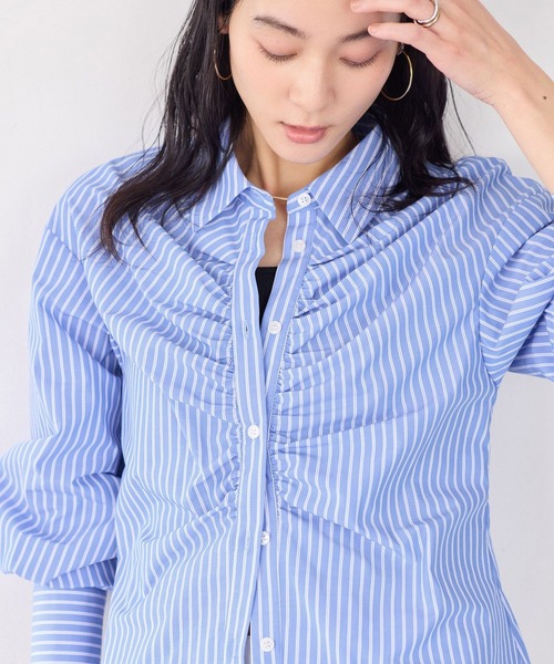 VIS（ビス）の「フロントギャザーシャツ（シャツ/ブラウス・レディース・ライトグレー/ピンク系その他2/オフホワイト/ブルー系その他4・FREE）」の3枚目の写真