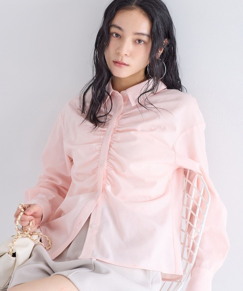 VIS（ビス）の「フロントギャザーシャツ（シャツ/ブラウス・レディース・ライトグレー/ピンク系その他2/オフホワイト/ブルー系その他4・FREE）」の4枚目の写真