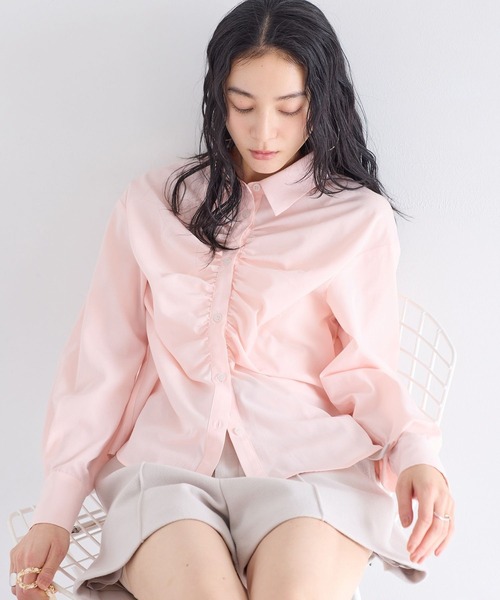 VIS（ビス）の「フロントギャザーシャツ（シャツ/ブラウス・レディース・ライトグレー/ピンク系その他2/オフホワイト/ブルー系その他4・FREE）」の5枚目の写真