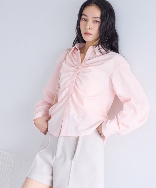 VIS（ビス）の「フロントギャザーシャツ（シャツ/ブラウス・レディース・ライトグレー/ピンク系その他2/オフホワイト/ブルー系その他4・FREE）」の7枚目の写真