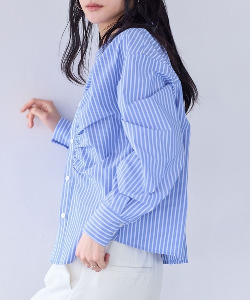 VIS（ビス）の「フロントギャザーシャツ（シャツ/ブラウス・レディース・ライトグレー/ピンク系その他2/オフホワイト/ブルー系その他4・FREE）」の11枚目の写真