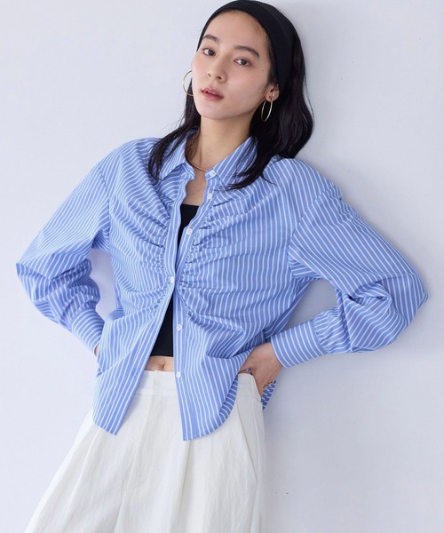 VIS（ビス）の「フロントギャザーシャツ（シャツ/ブラウス・レディース・ライトグレー/ピンク系その他2/オフホワイト/ブルー系その他4・FREE）」の12枚目の写真