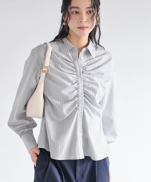 VIS（ビス）の「フロントギャザーシャツ（シャツ/ブラウス・レディース・ライトグレー/ピンク系その他2/オフホワイト/ブルー系その他4・FREE）」の16枚目の写真