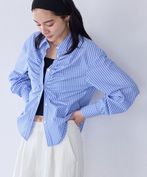 VIS（ビス）の「フロントギャザーシャツ（シャツ/ブラウス・レディース・ライトグレー/ピンク系その他2/オフホワイト/ブルー系その他4・FREE）」の9枚目の写真