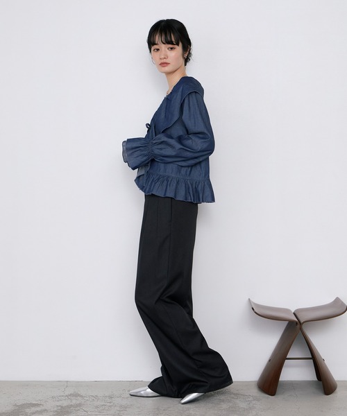 forksy.(フォルクシー)の「【forksy.】ラッフルフリル リボン ライトデニム ブラウス(シャツ/ブラウス・レディース・ネイビー/ライトグレー/ライトブルー/ブラック・FREE)」の13枚目の写真