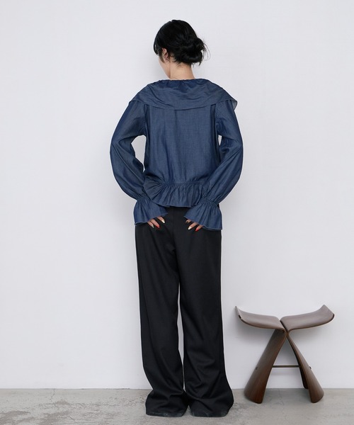 forksy.(フォルクシー)の「【forksy.】ラッフルフリル リボン ライトデニム ブラウス(シャツ/ブラウス・レディース・ネイビー/ライトグレー/ライトブルー/ブラック・FREE)」の14枚目の写真