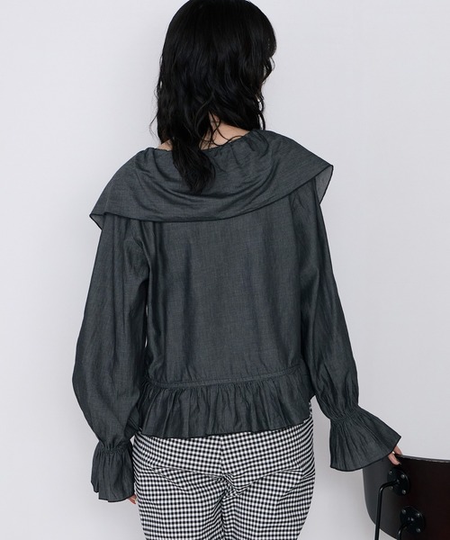 forksy.(フォルクシー)の「【forksy.】ラッフルフリル リボン ライトデニム ブラウス(シャツ/ブラウス・レディース・ネイビー/ライトグレー/ライトブルー/ブラック・FREE)」の21枚目の写真