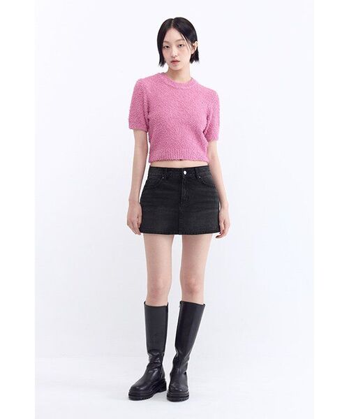MUSINSA STANDARD WOMAN（ムシンサスタンダードウーマン）の「ウィメンズ ローライズデニムミニスカート [ウォッシュドブラック]（スカート・レディース・その他・LARGE/MEDIUM/SMALL/X-SMALL）」の4枚目の写真