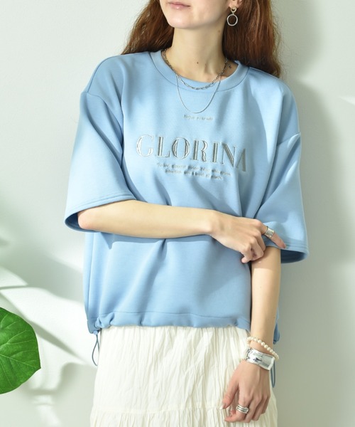 INTERPLANET（インタープラネット）の「ＴＲダンボールロゴ刺繍プルオーバー（Tシャツ/カットソー・レディース・ブルー/チャコールグレー/オフホワイト・FREE）」の3枚目の写真