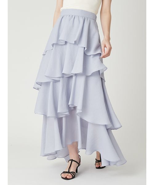 FRAY I.D(フレイアイディー)の「アシメフリルティアードスカート(スカート・レディース・ライトブルー/ホワイト/ドット・0/1)」の4枚目の写真