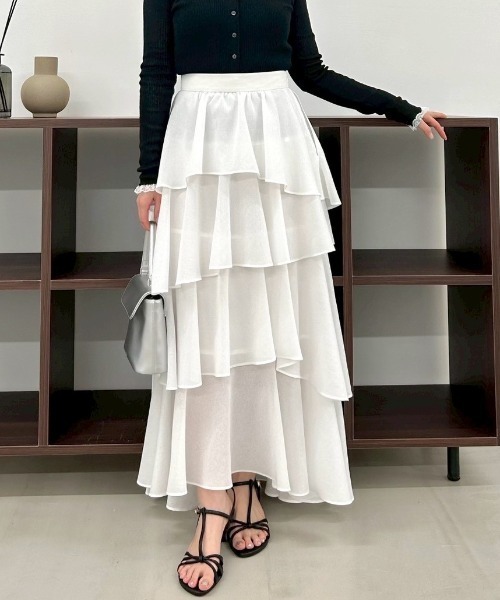 FRAY I.D(フレイアイディー)の「アシメフリルティアードスカート(スカート・レディース・ライトブルー/ホワイト/ドット・0/1)」の2枚目の写真