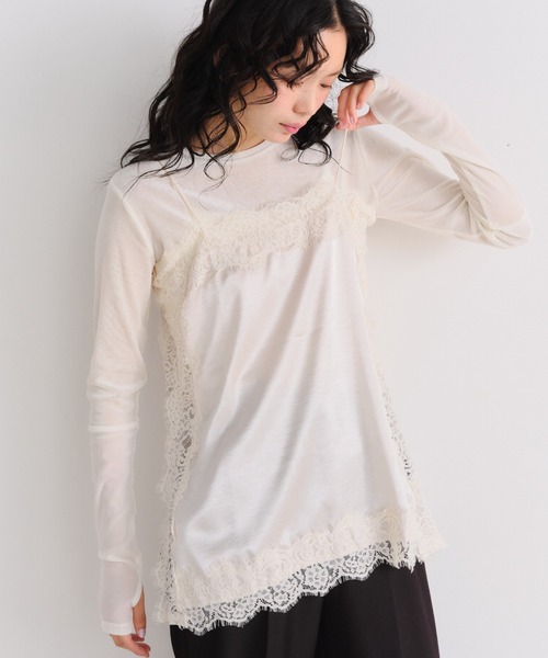 Shelly island(シェリーアイランド)の「サテン裾レースインナーキャミソール(キャミソール・レディース・ホワイト/ブラック・FREE)」の6枚目の写真